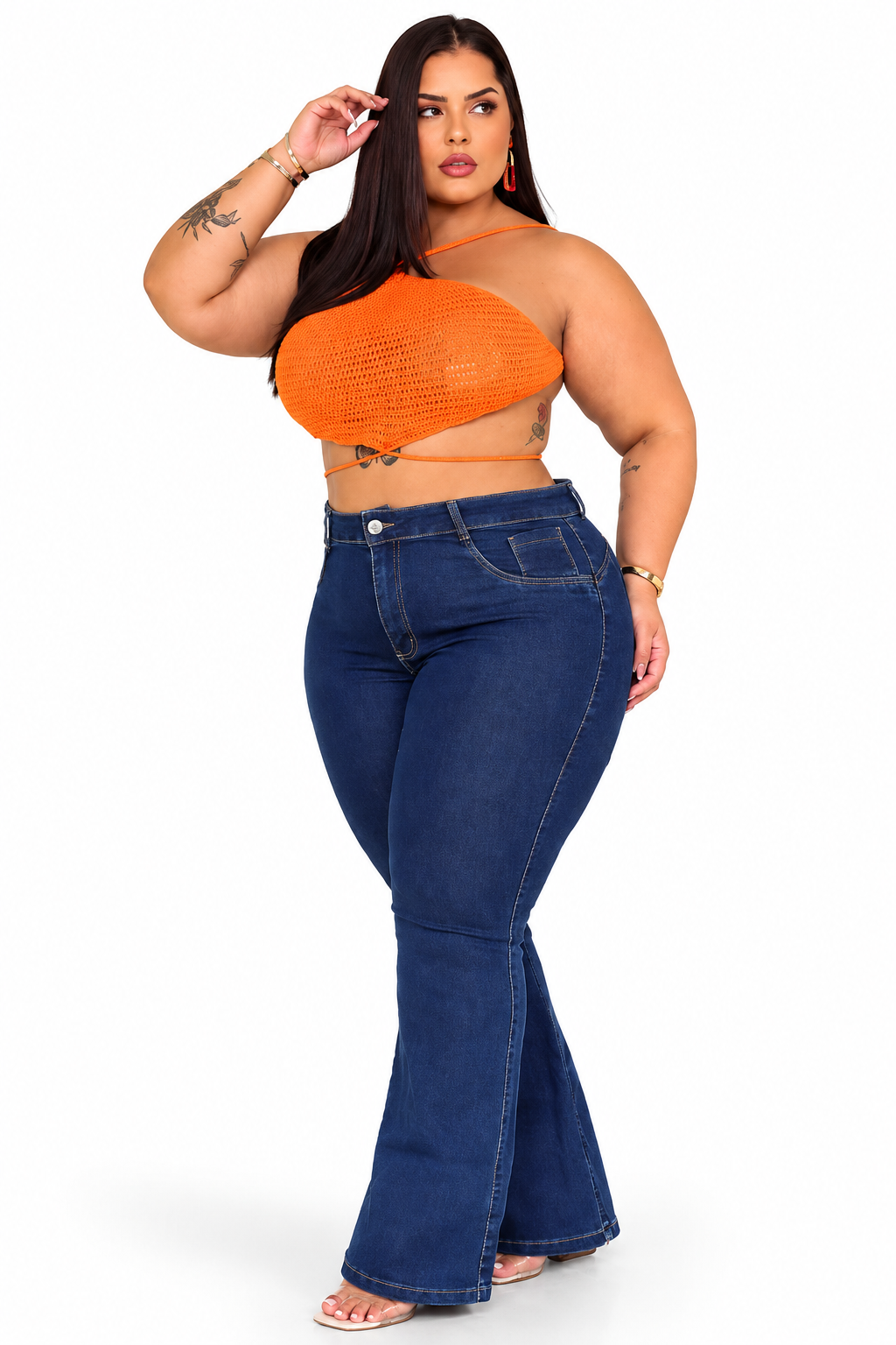 Calça Jeans Feminina Flare Plus Size Com Lycra Retrô moda