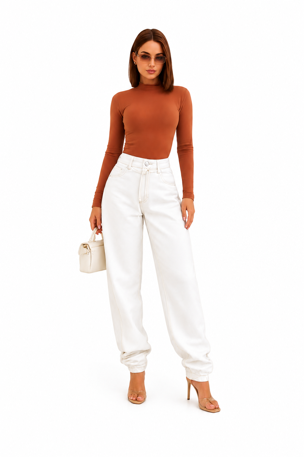 Calça Feminina Barrel Off White Com Cintura Altaa