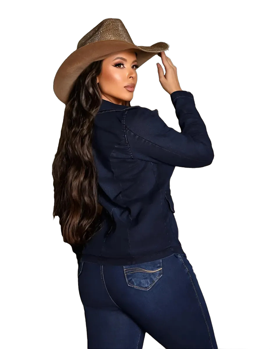 Blazer Jaqueta Casaco Jeans Feminino Casual Com Botões