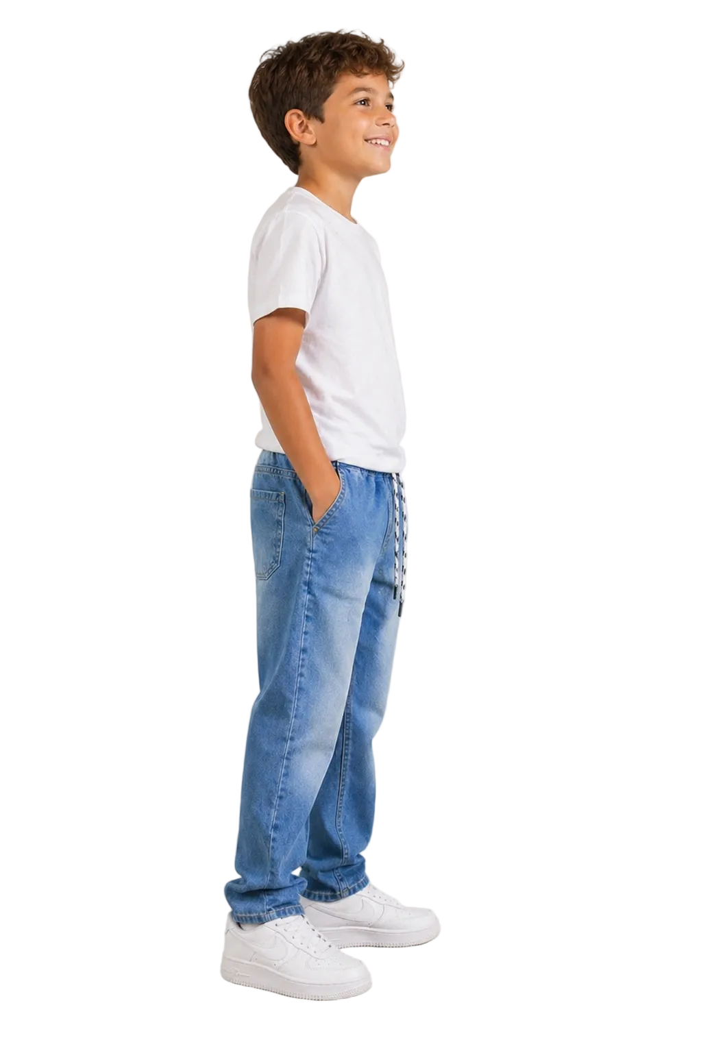 Calça Jeans Lavagem Clara com Cordão