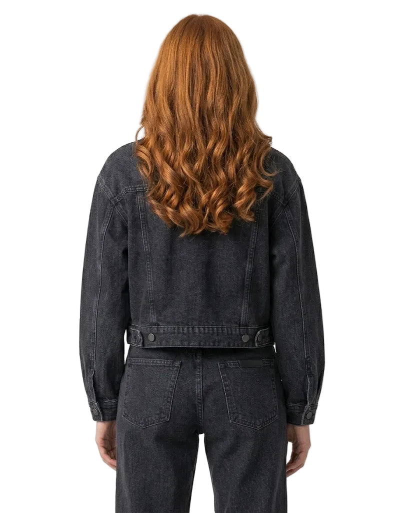 Jaqueta Jeans Oversized Feminina Preta Estonada