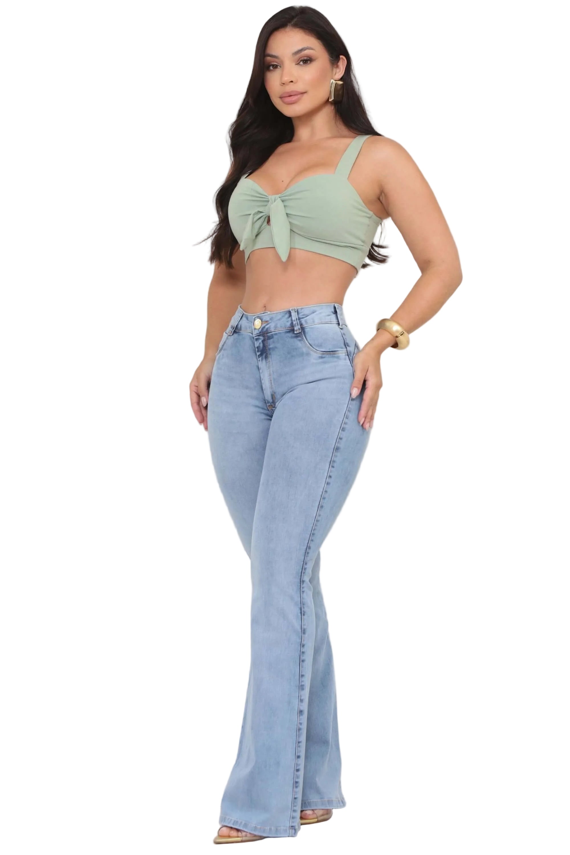 Calça Jeans Feminina Flare Hot Pants Azul Claro
