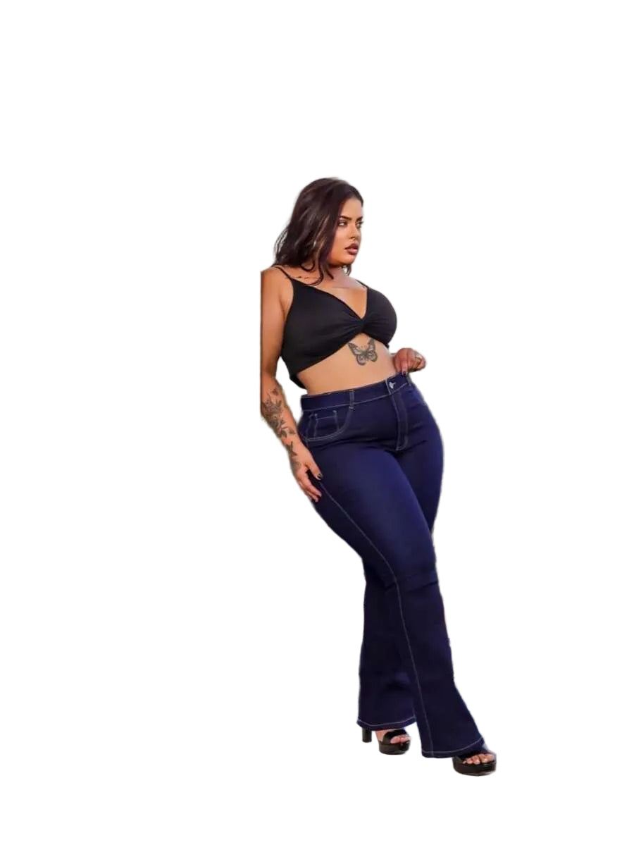 Calça Jeans Feminina Flare Plus Size Com Lycra Retrô moda