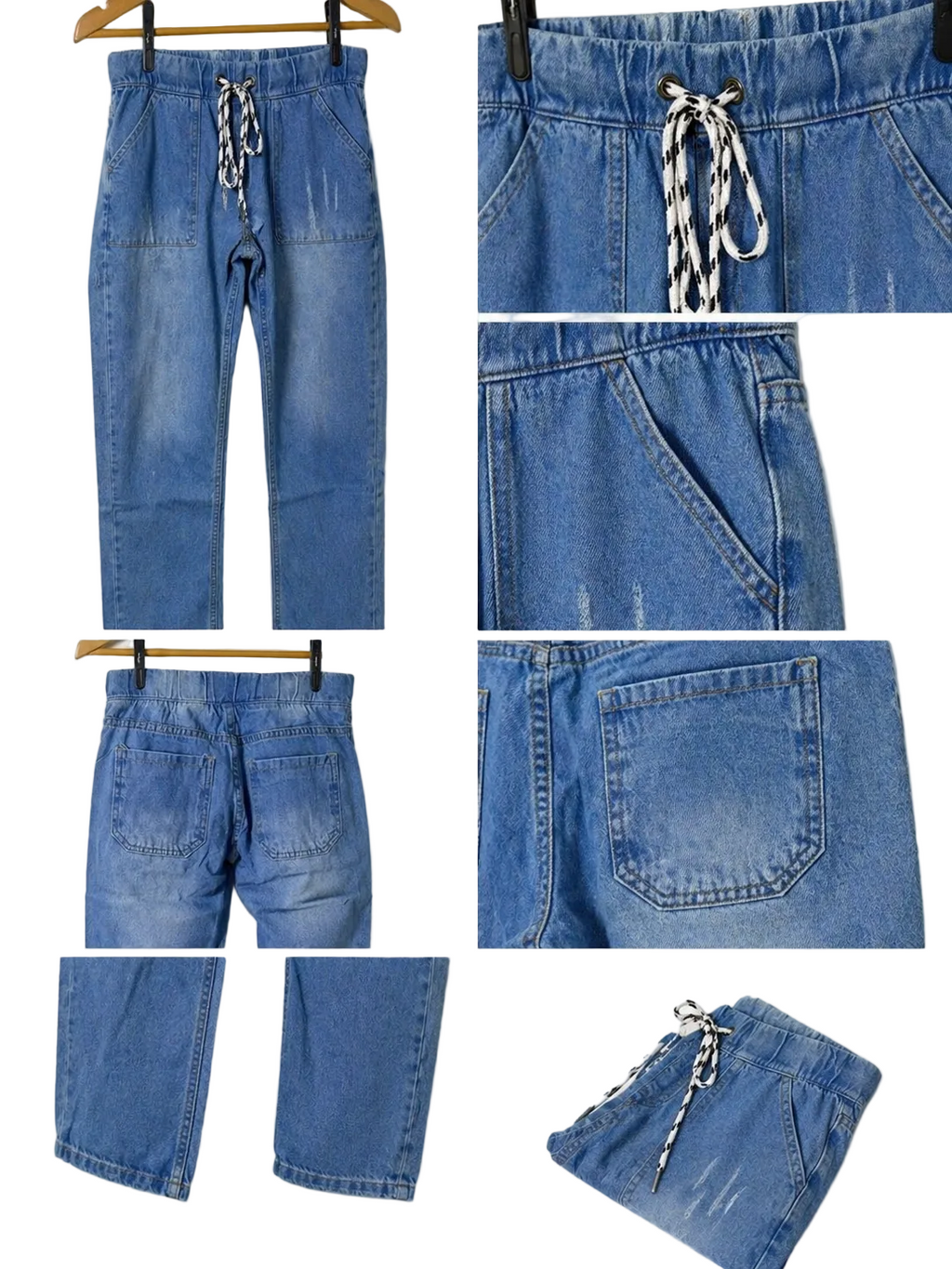 Calça Jeans Lavagem Clara com Cordão