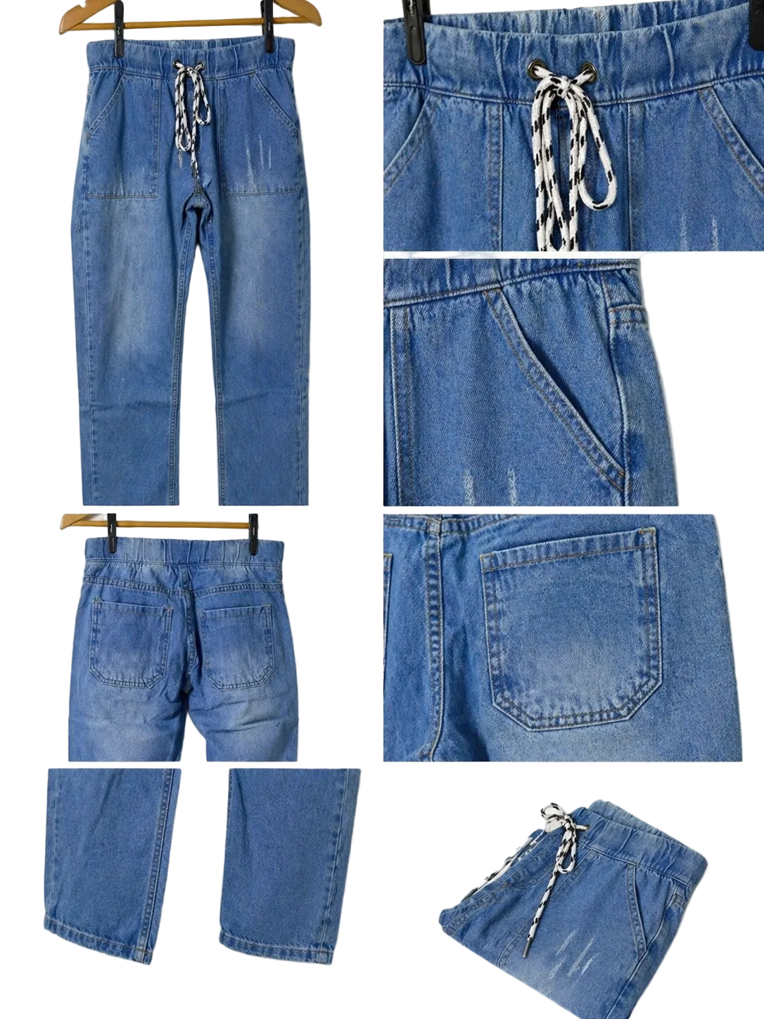 Calça Jeans Lavagem Clara com Cordão