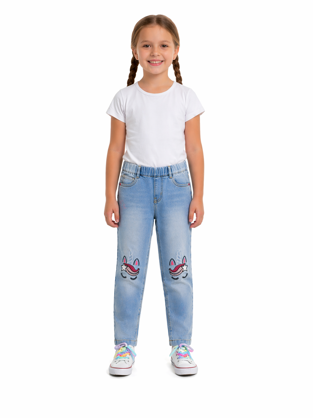 Calça Skinny Feminina Infantil Unicornio Bordado