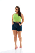 Shorts Jeans Feminino Hot Pants Elastano Cintura Alta