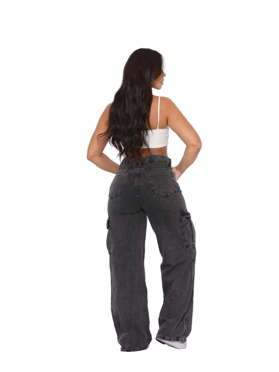 Calça Wide Cargo Jeans Feminina