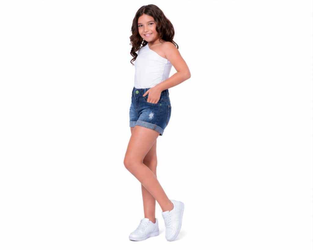 Short Jeans Infantil Feminino com Barra Dobrada