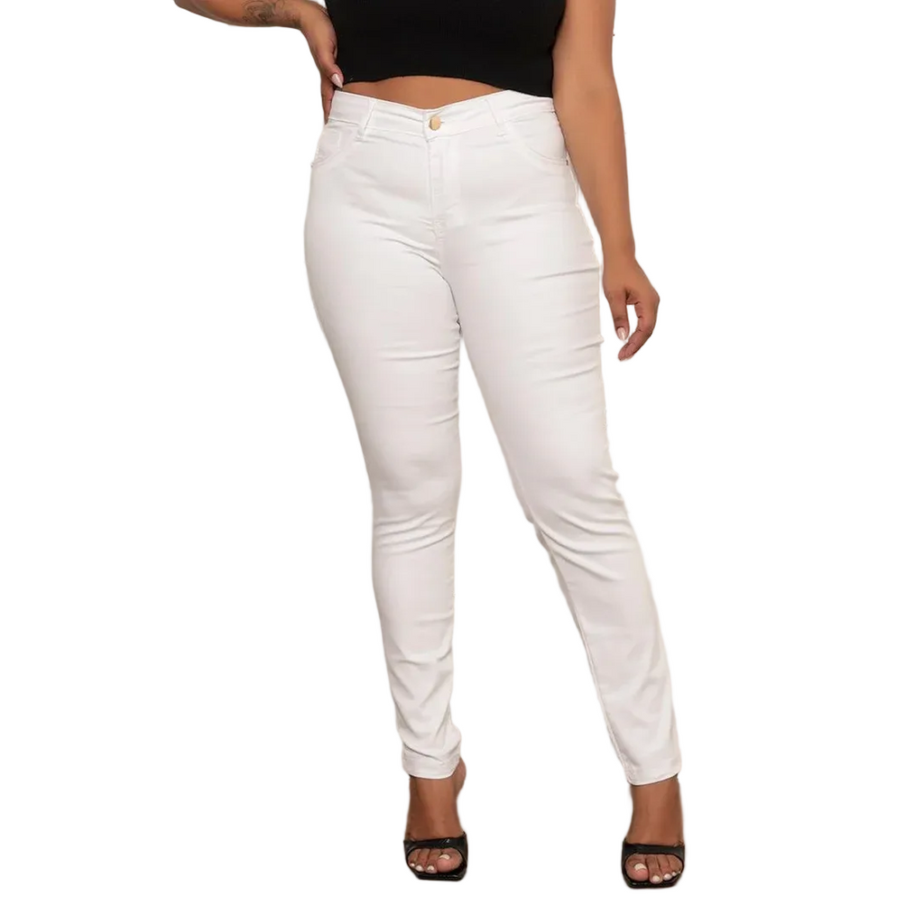 Calça Feminina Jeans Skinny Plus Size Branca Premium - Branca