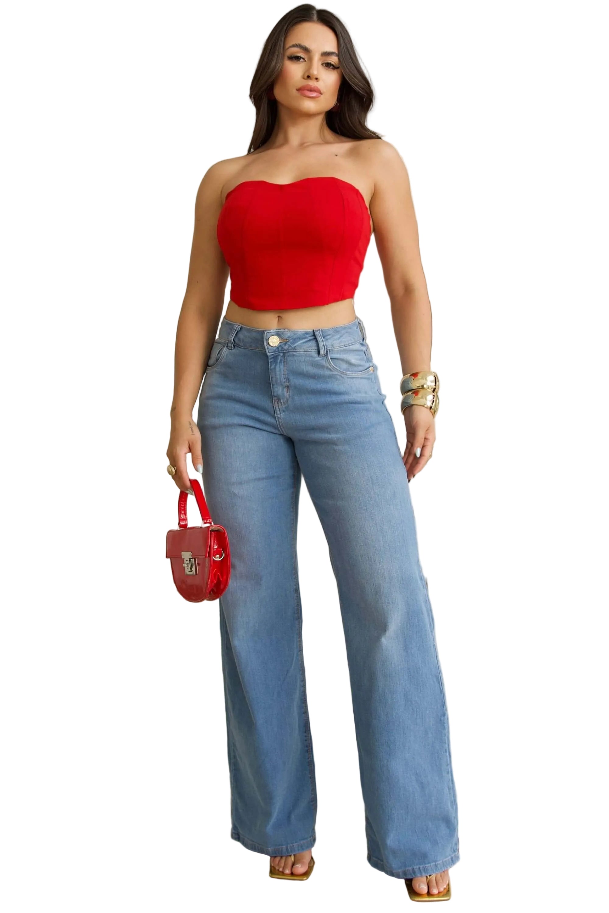 Calça jeans reta feminina Azul Claro