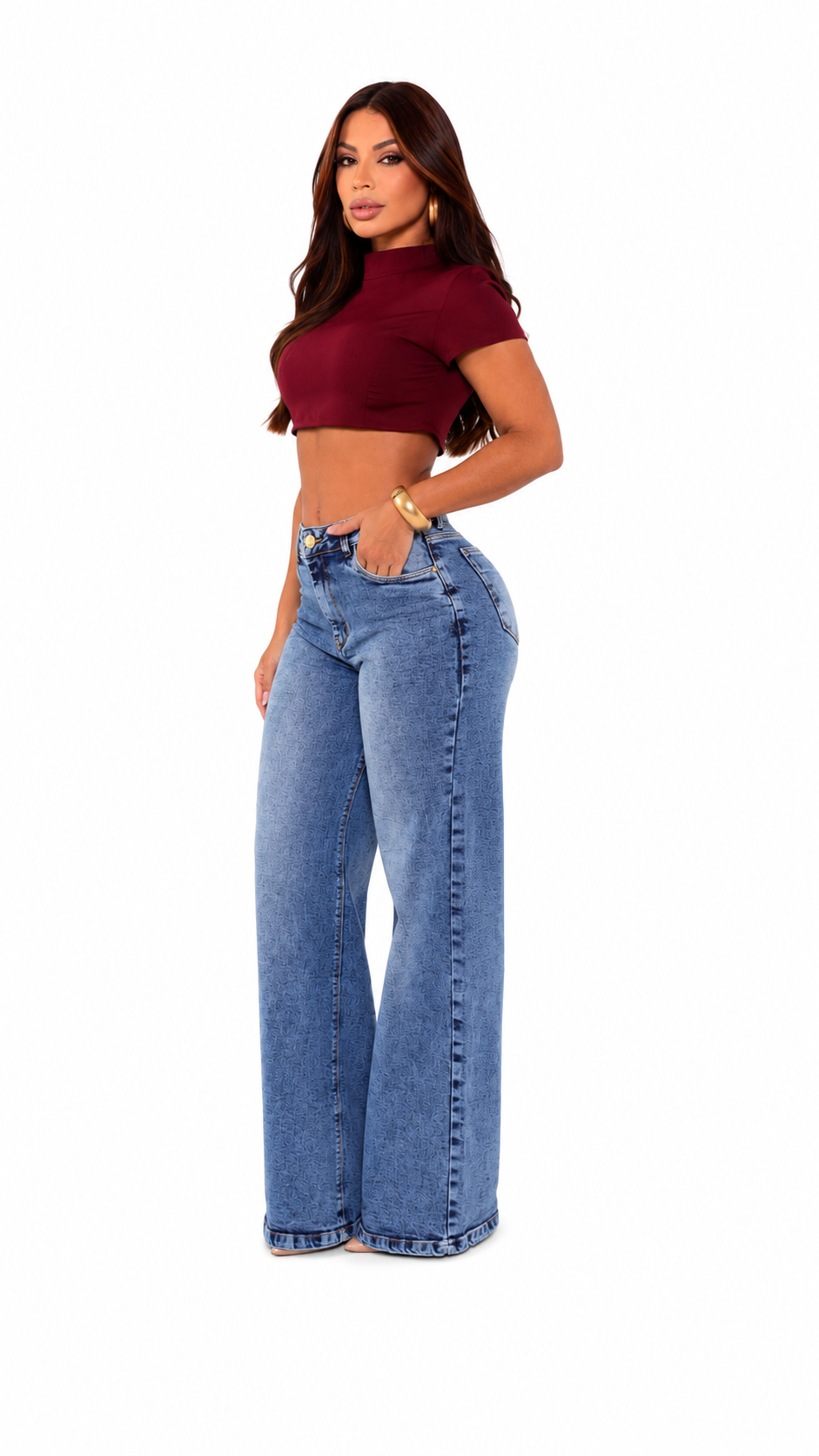 Calça Jeans Wide Leg Feminina Cintura Alta Premium