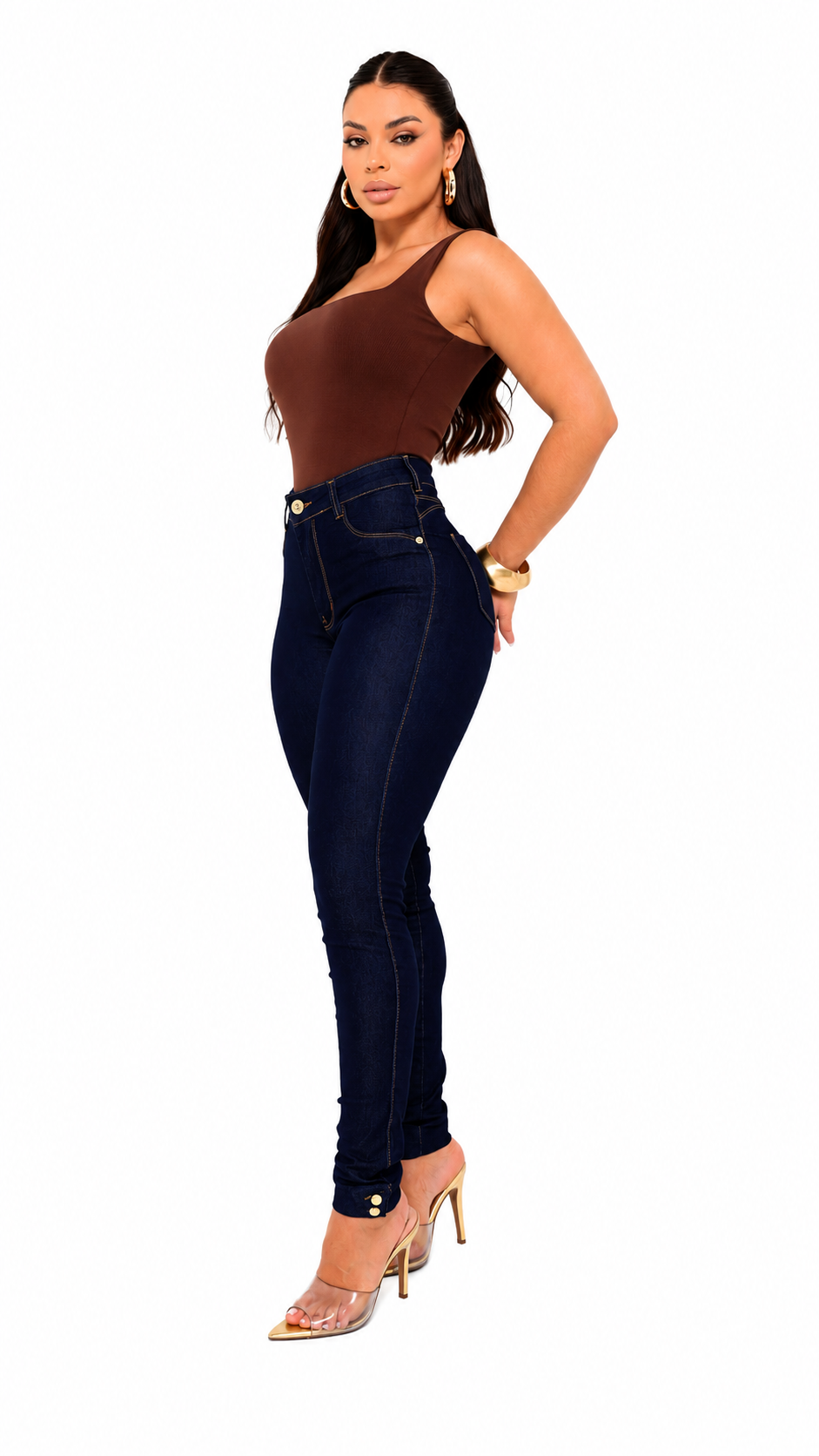 Calça Jeans Feminina Skinny Cintura Alta com Elastano
