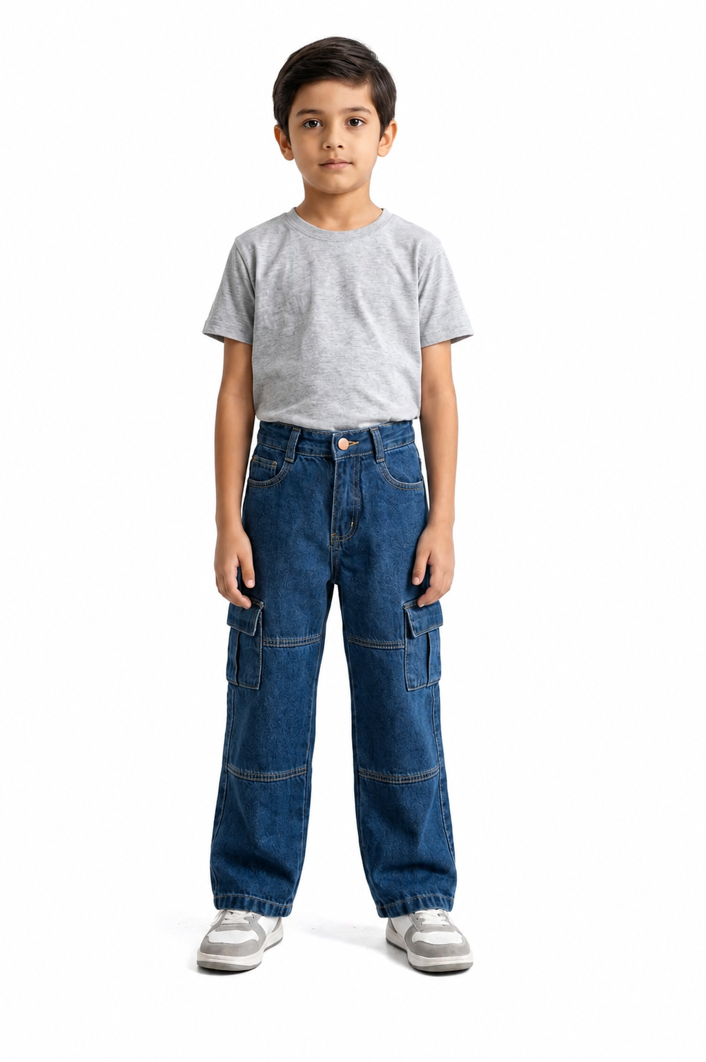 Calça Infantil Masculina Cargo Jeans Premium com Bolsos Laterais