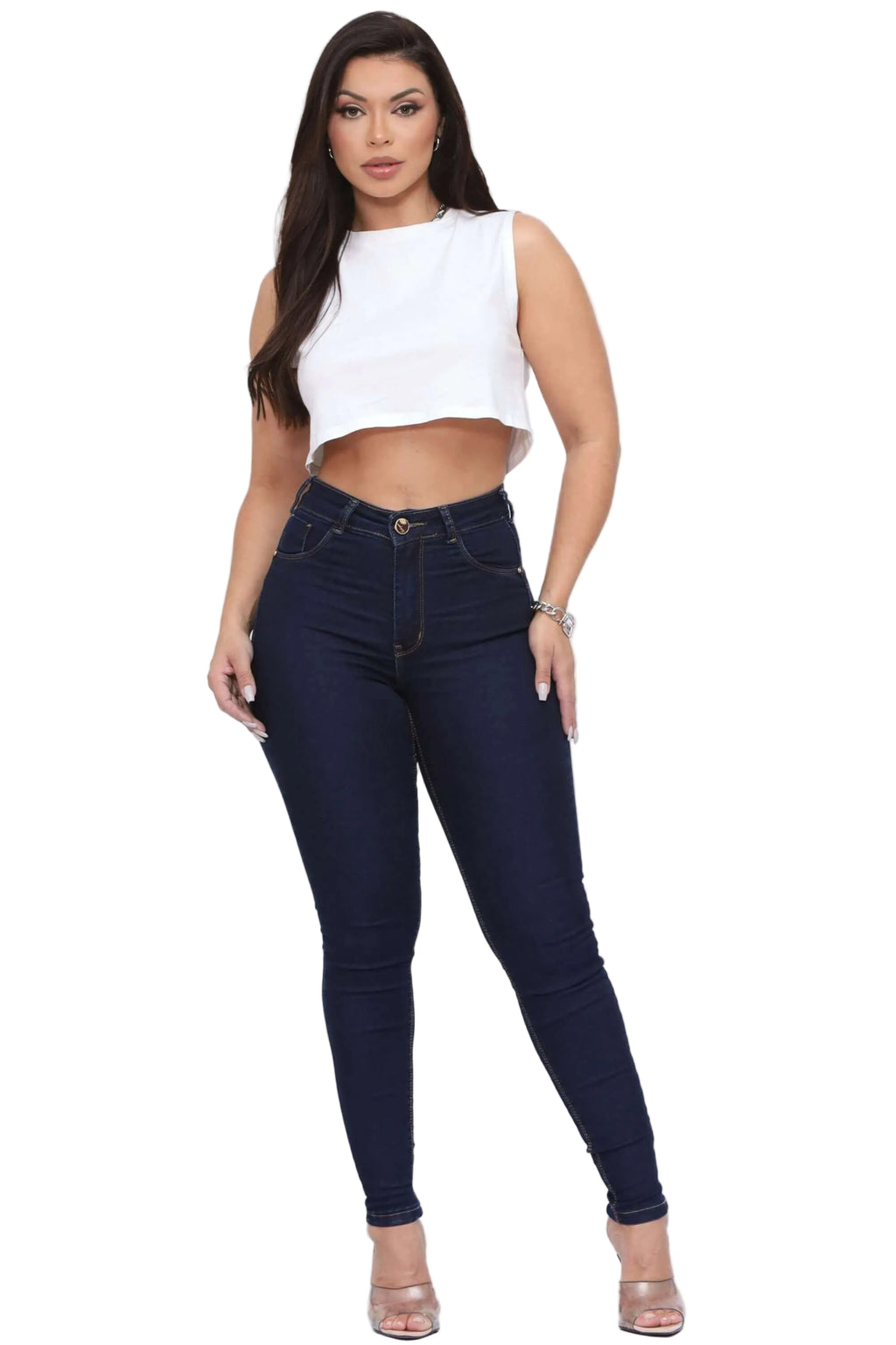 Calça Jeans Feminina Skinny Azul Escuro Hot Pants
