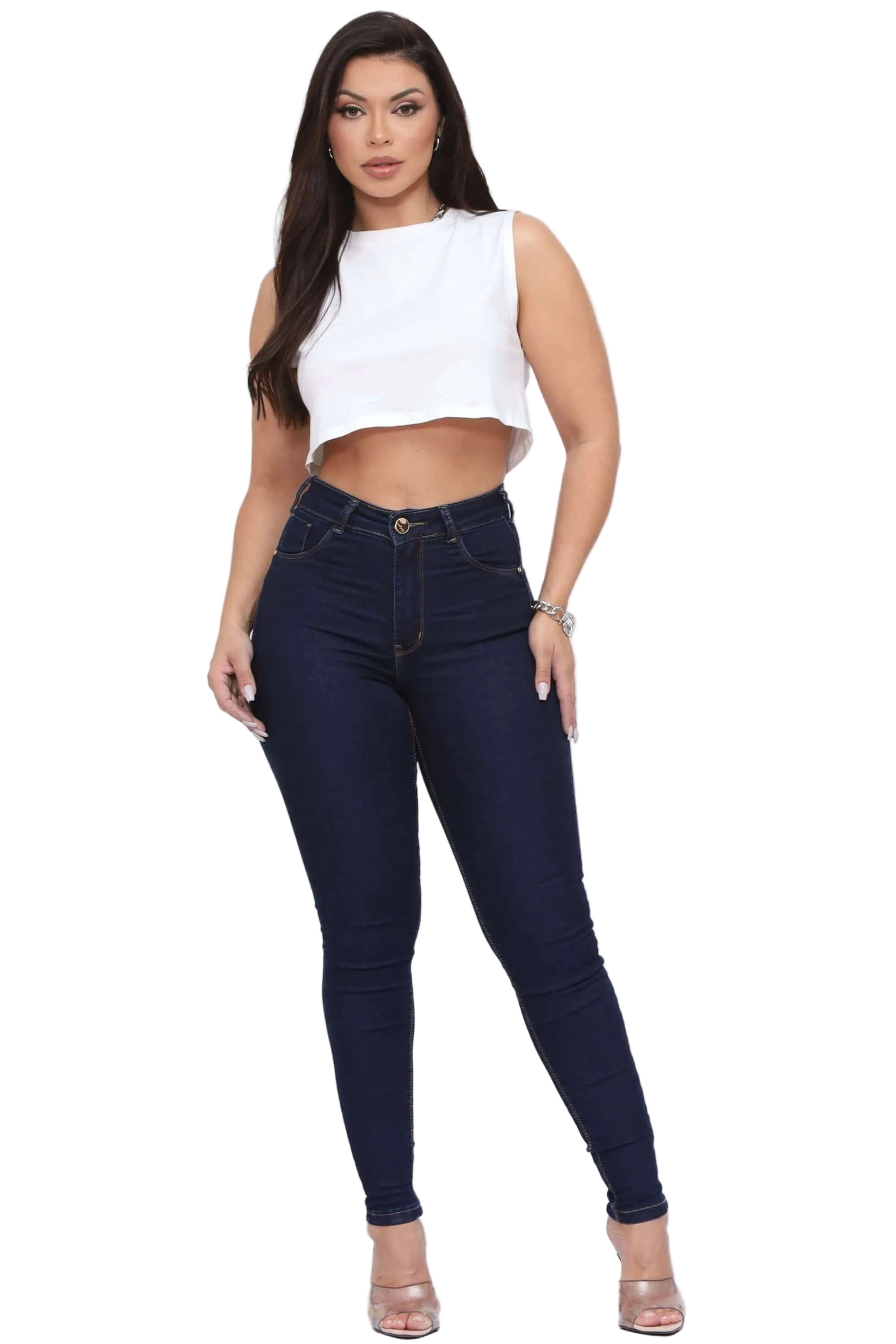 Calça Jeans Feminina Skinny Azul Escuro Hot Pants