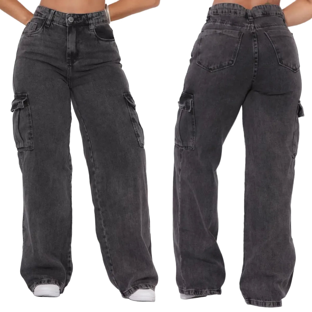 Calça Wide Cargo Jeans Feminina