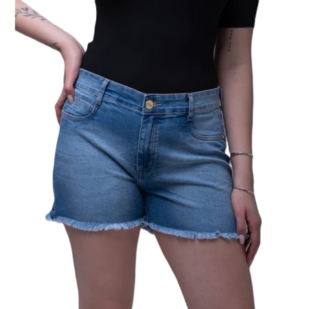Short Jeans Osten Feminino Cintura Alta Barra Desfiada