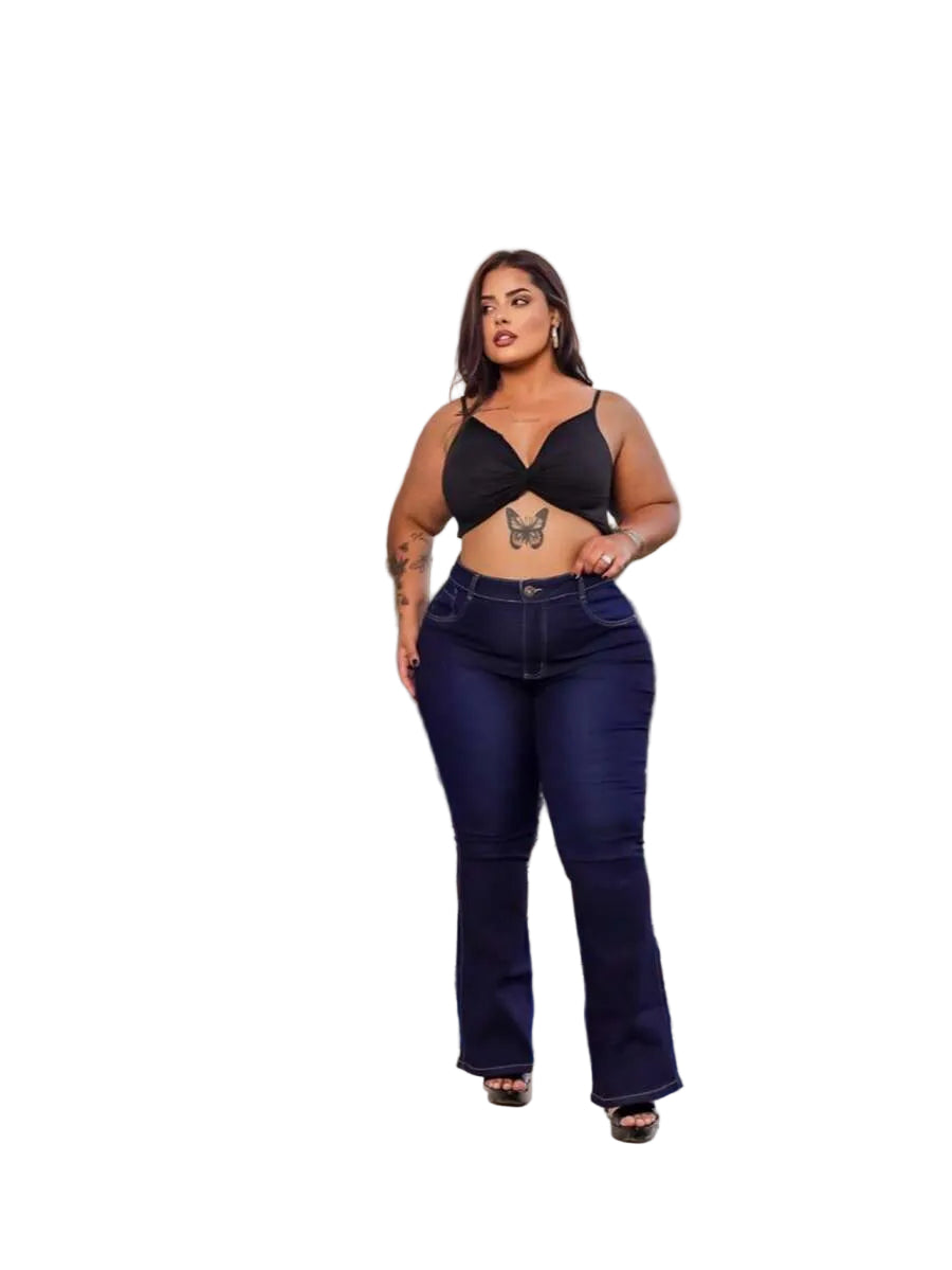 Calça Jeans Feminina Flare Plus Size Com Lycra Retrô moda