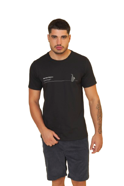 Camiseta Masculina Preta Estampada Manga Curta Casual