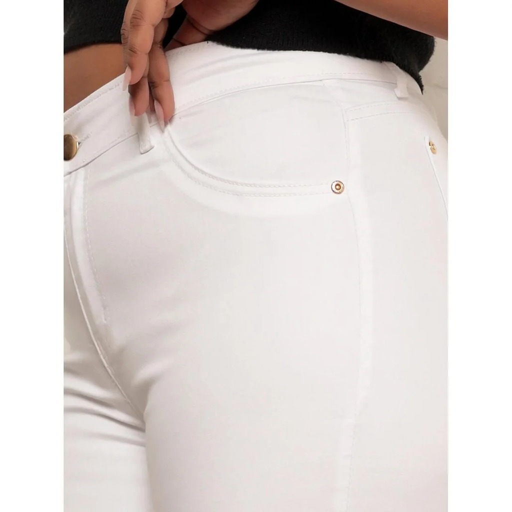 Calça Feminina Jeans Skinny Plus Size Branca Premium - Branca