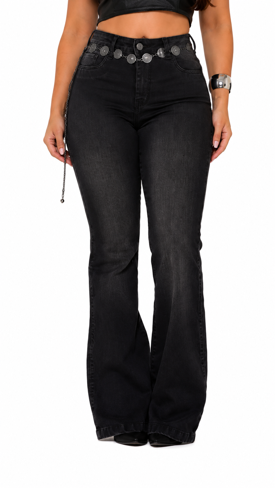 Calça Feminina Flare Com Cinto Cintura Alta e Elastano