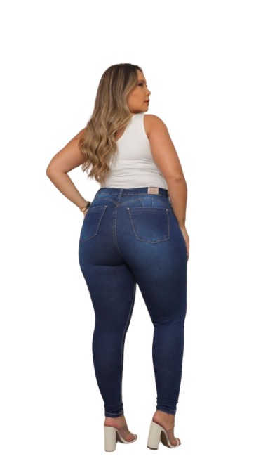 Calça Jeans Cigarrete Plus Size Super Lipo Cintura Alta Modeladora Feminina com Elastano