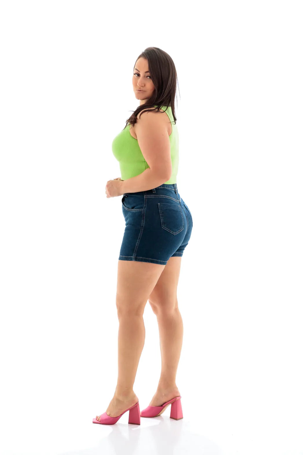 Shorts Jeans Feminino Hot Pants Elastano Cintura Alta