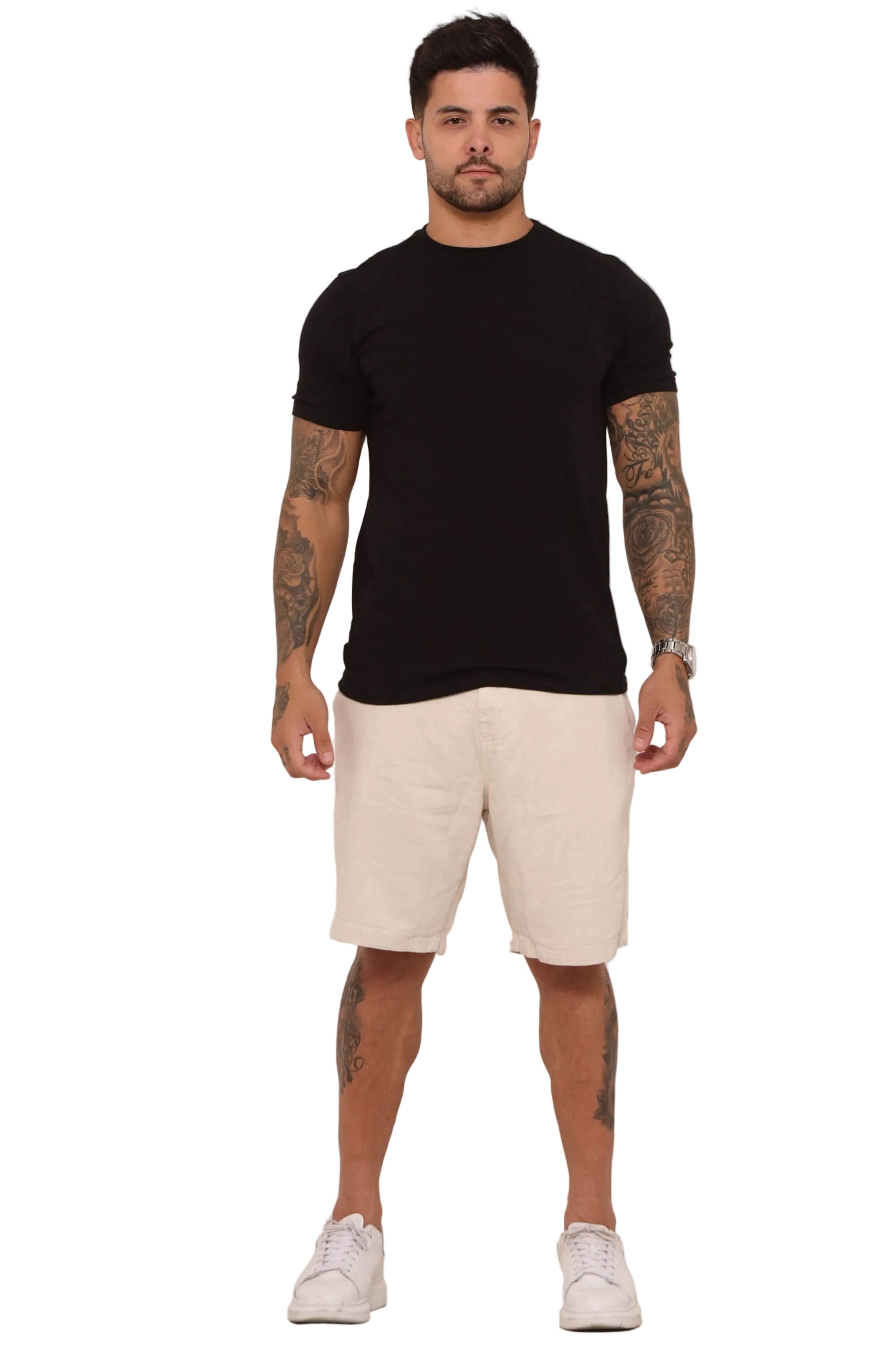 Bermuda Masculina em Linho Bege Casual