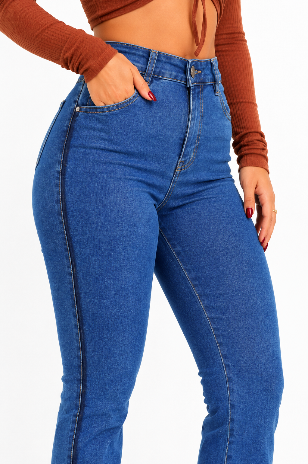 Calça Flare Feminina Jeans Cintura Alta Modeladora Premium