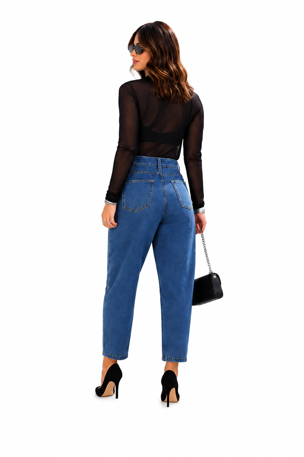 Calça Feminina Barrel Jeans Médio 100% Algodão Cintura Alta