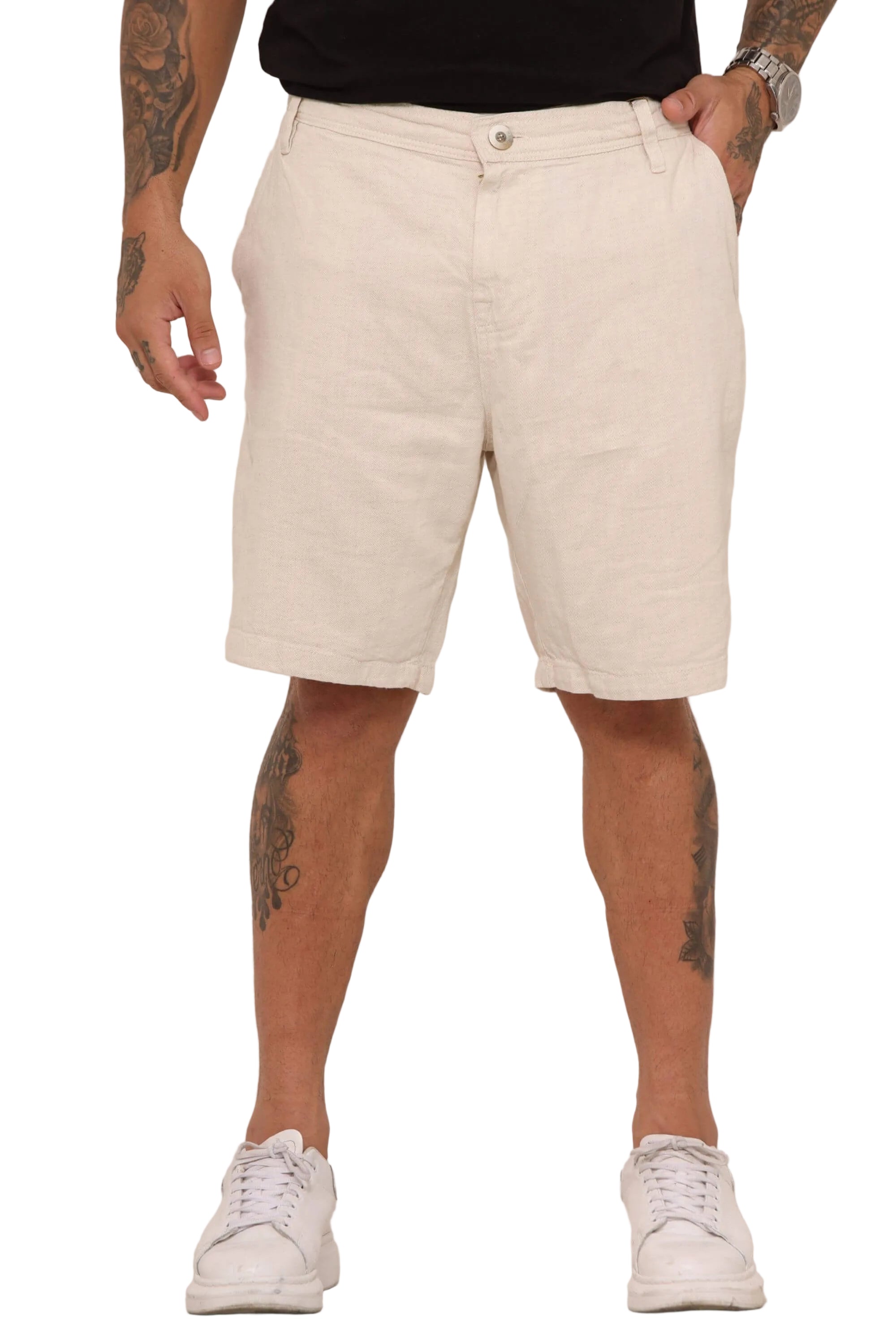 Bermuda Masculina em Linho Bege Casual