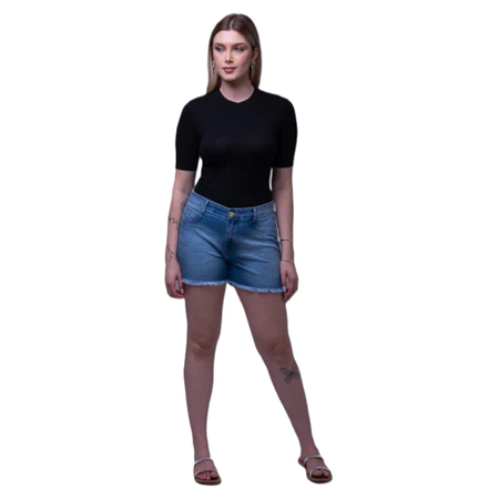 Short Jeans Osten Feminino Cintura Alta Barra Desfiada