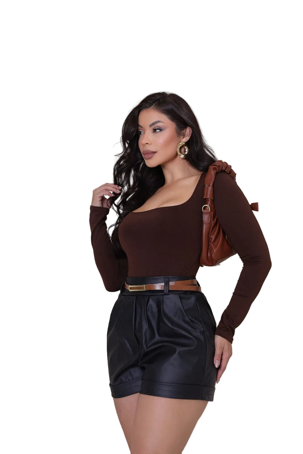 Shorts Feminino Resinado Cintura Alta com Cinto