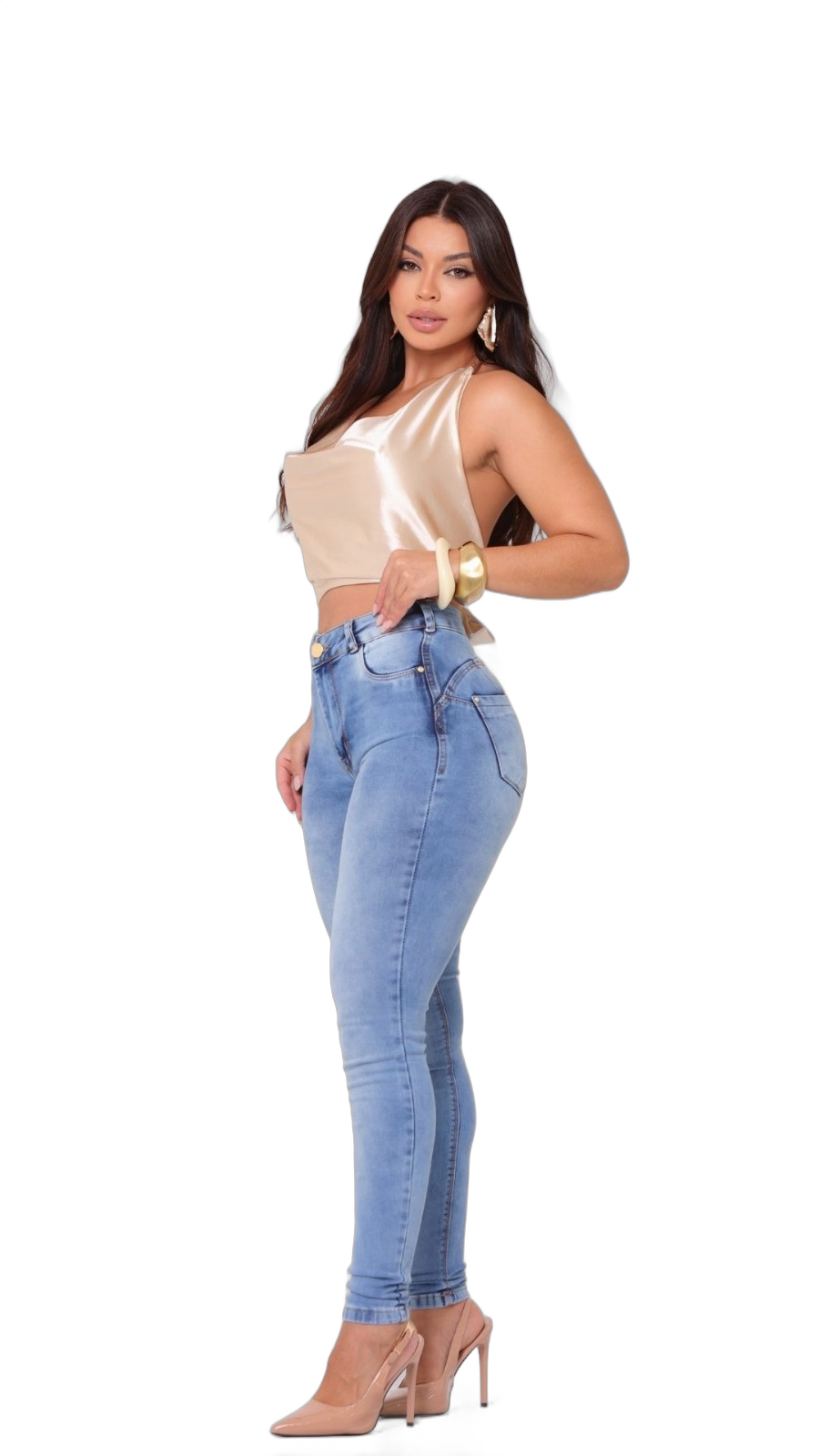 Calça Jeans Feminina Skinny Cinta Interna Modeladora Cintura Alta com Elastano