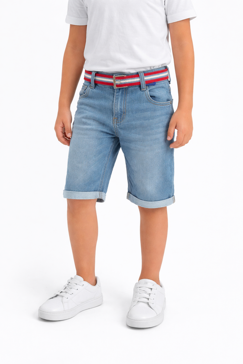 Bermuda Jeans Infantil Menino com Cinto Confortável Estilo Casual