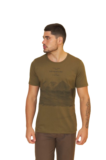 Camiseta Masculina Estampada Mountains Manga Curta Casual