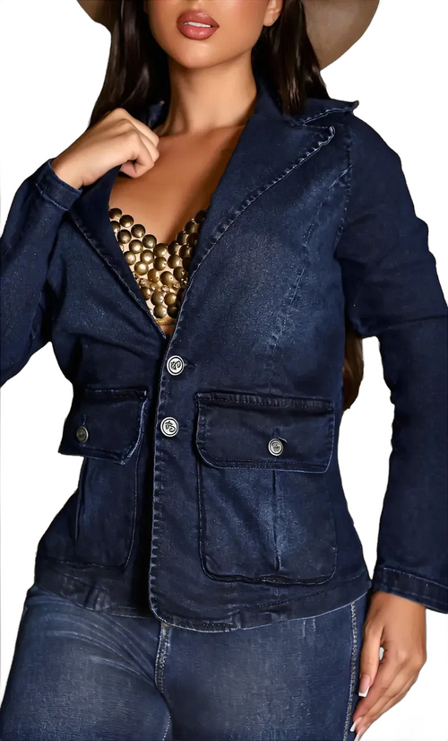 Blazer Jaqueta Casaco Jeans Feminino Casual Com Botões