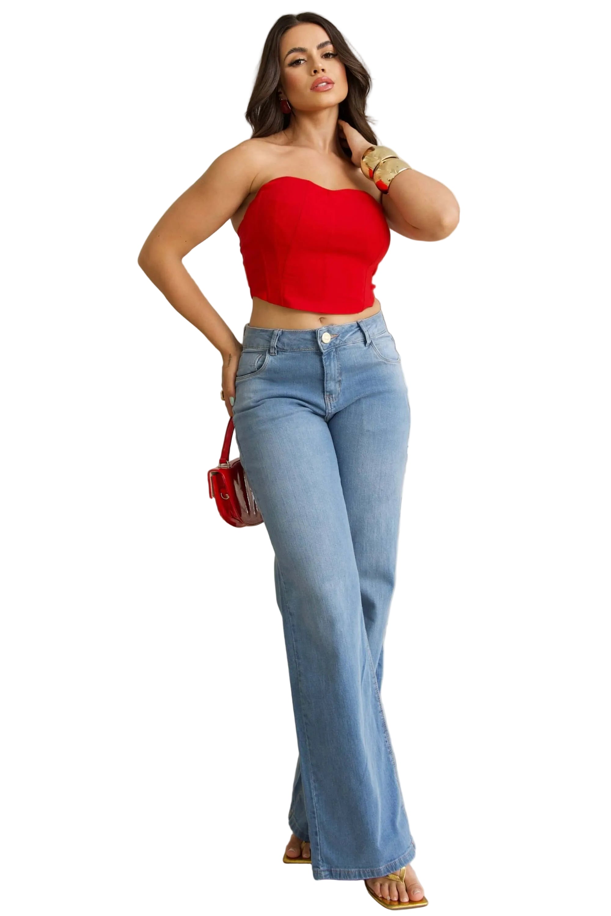 Calça jeans reta feminina Azul Claro