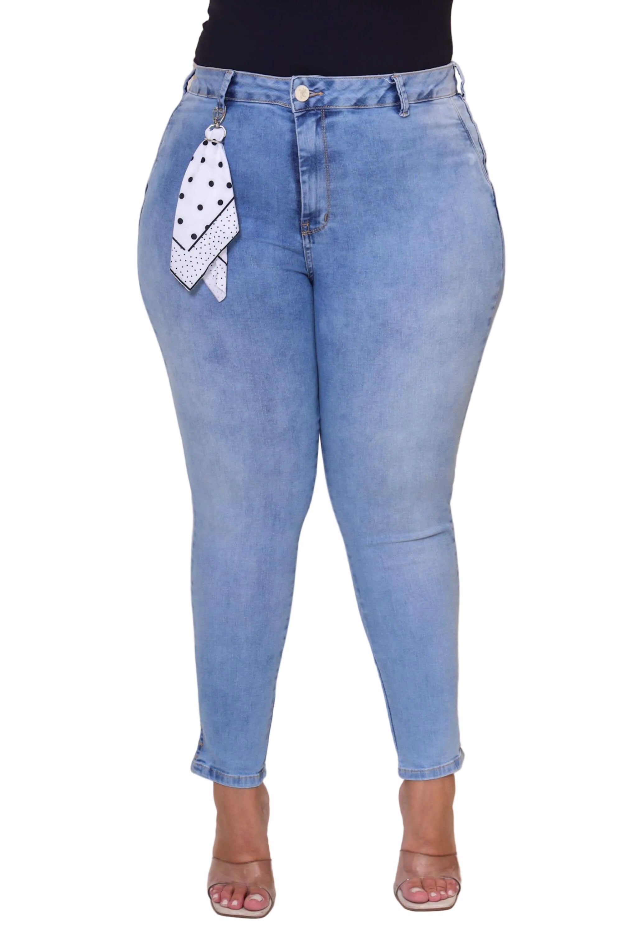 Calça Jeans Feminina Cigarrete Com Lenço