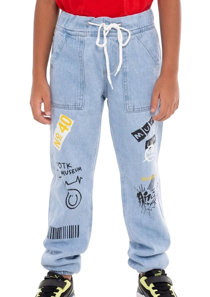 Calça Infantil Jogger Estampada Azul Clara