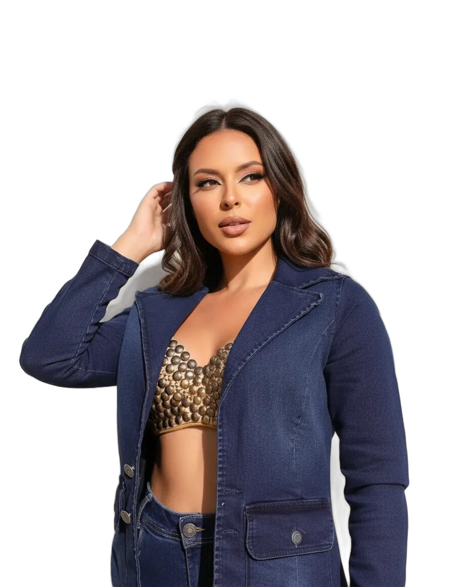 Blazer Jaqueta Casaco Jeans Feminino Casual Com Botões