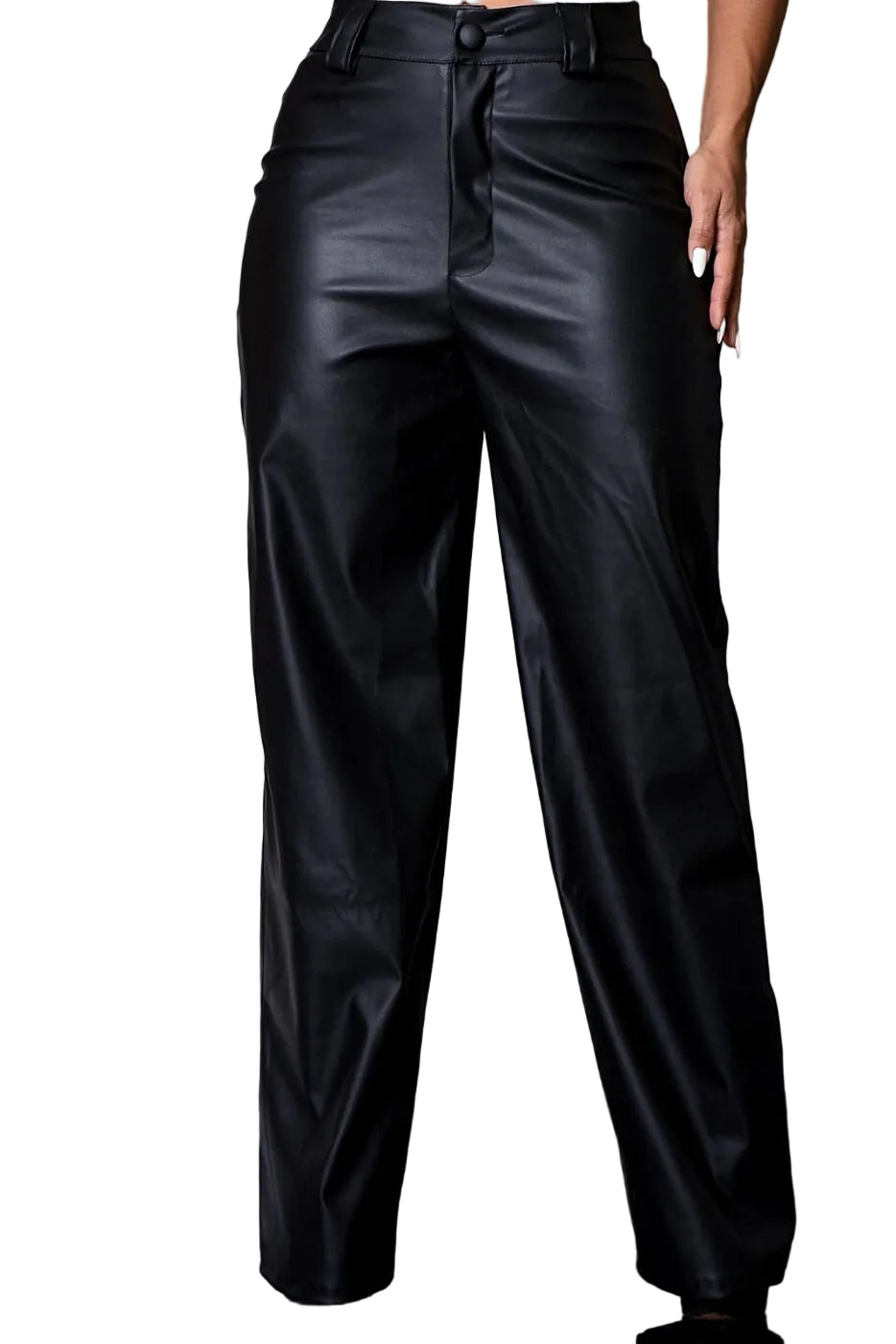 Calça Feminina Resinada Cintura Alta Pantalona Couro Sintético