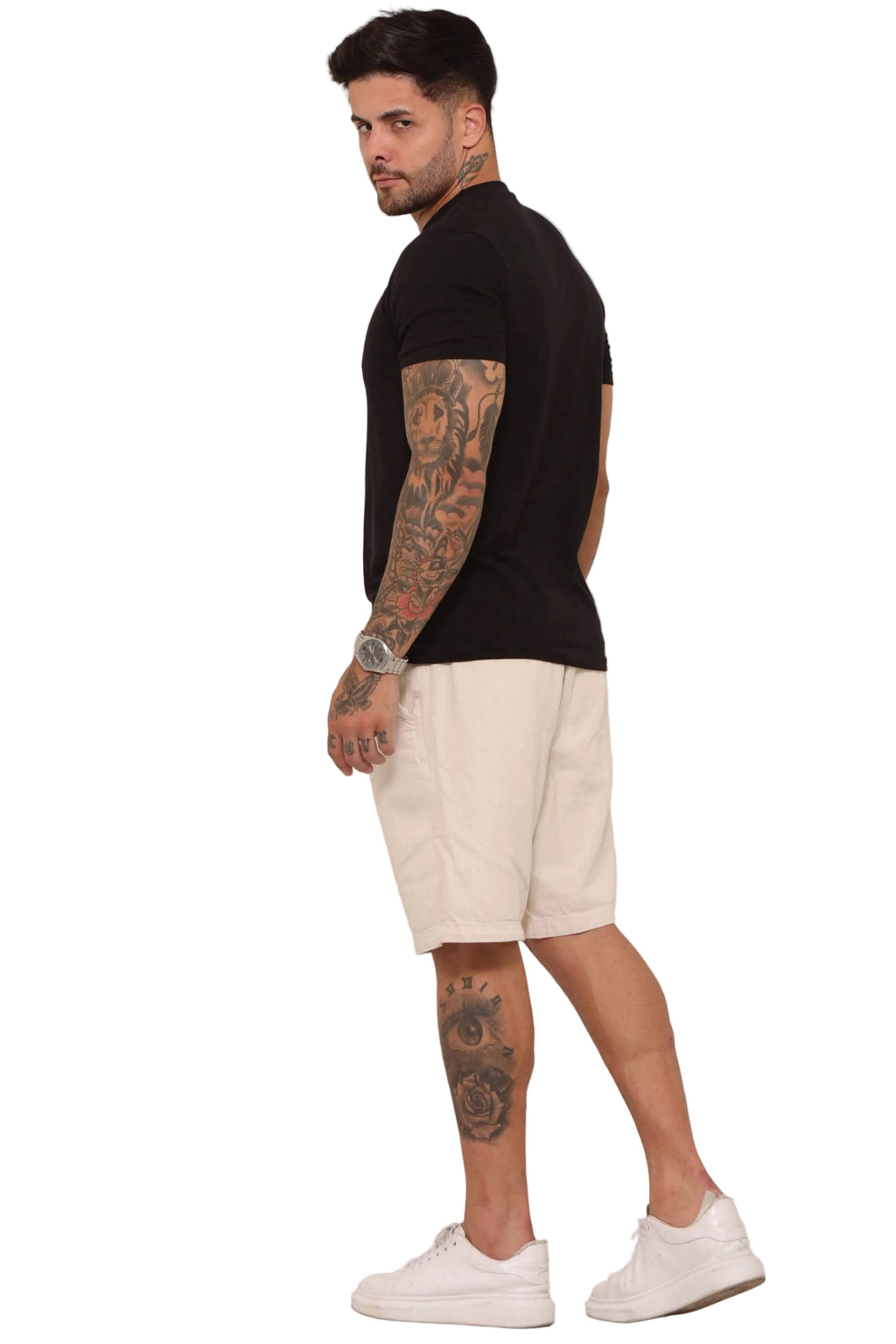 Bermuda Masculina em Linho Bege Casual