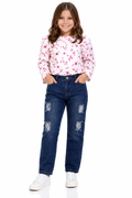 Calça Feminina Infantil Casual Reta Com Detalhes