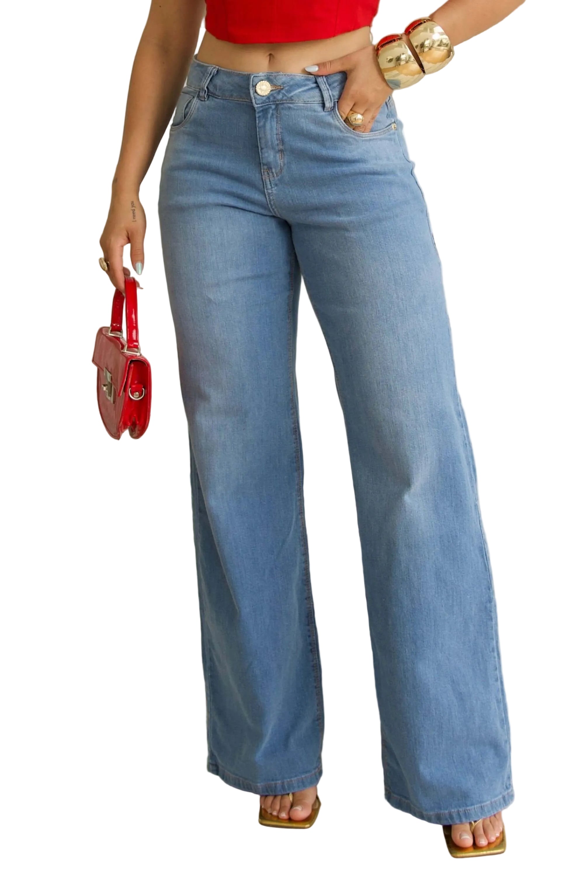 Calça jeans reta feminina Azul Claro
