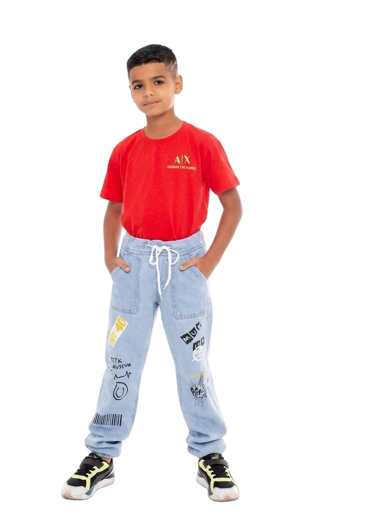 Calça Infantil Jogger Estampada Azul Clara