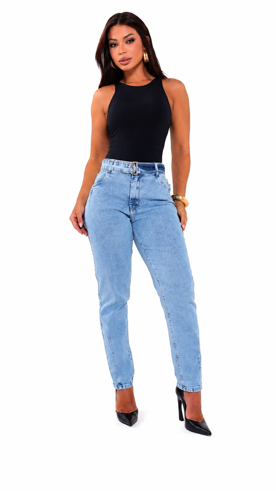 Calça Jeans Feminina Reta com Cinto
