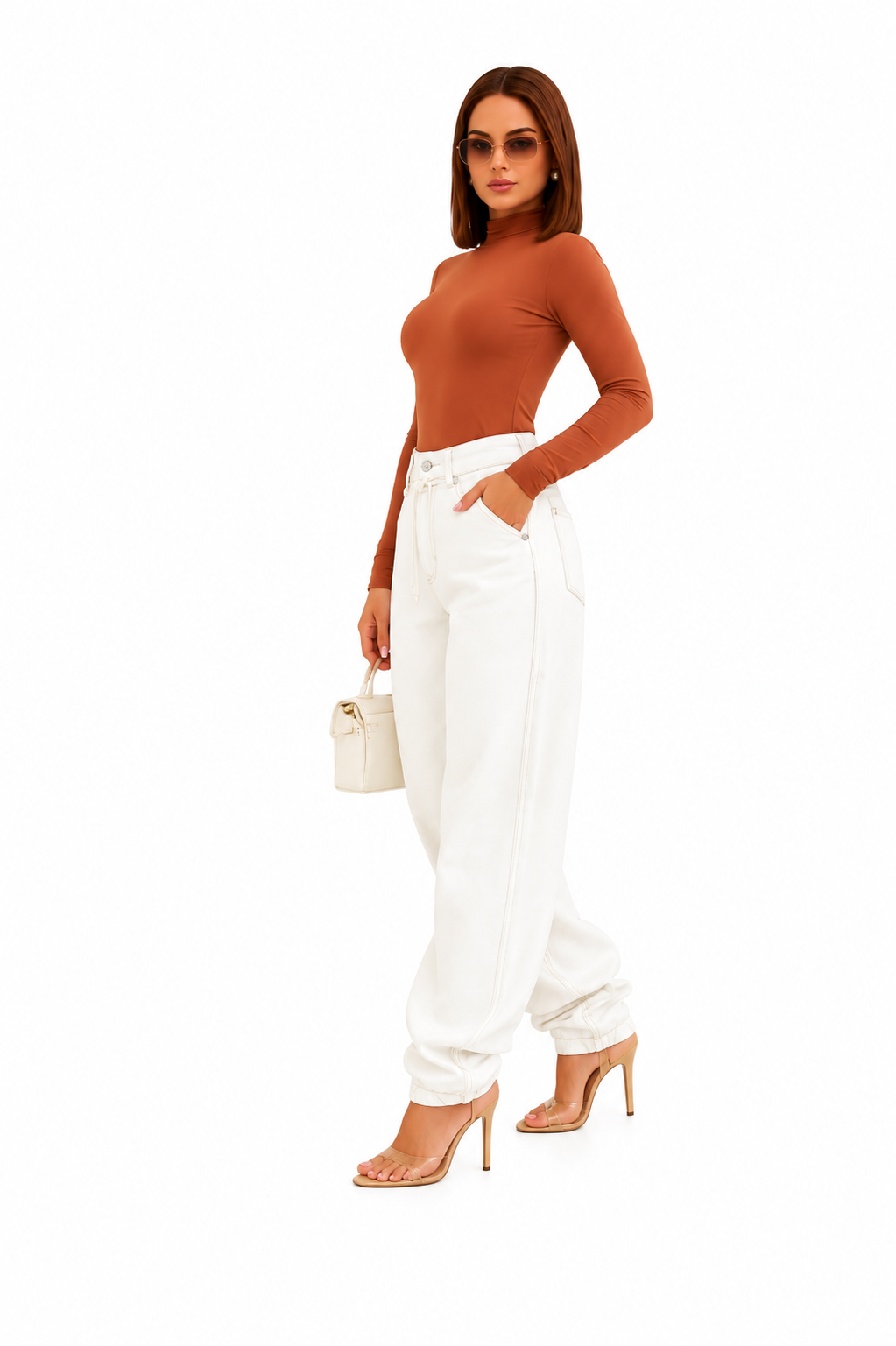 Calça Feminina Barrel Off White Com Cintura Altaa