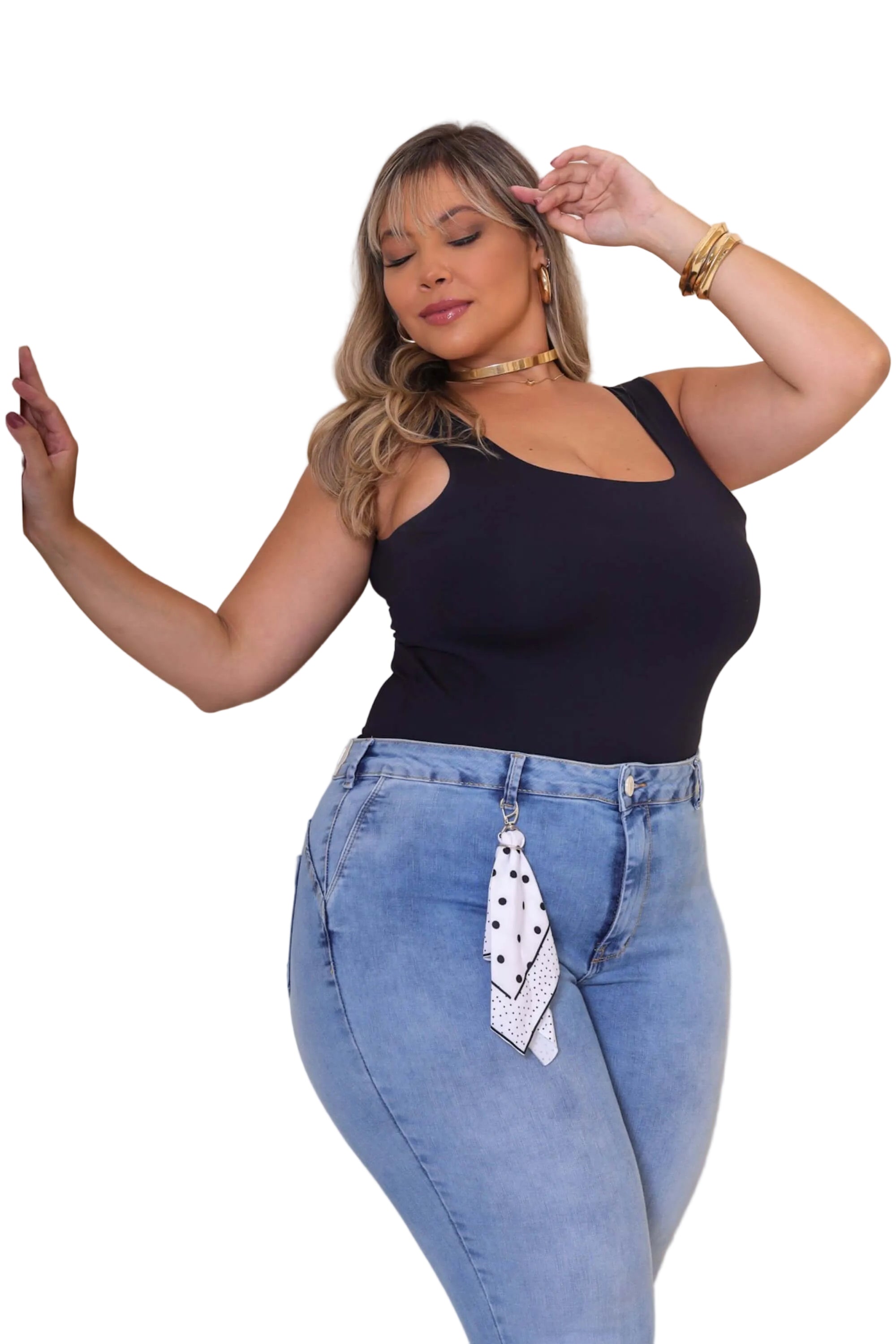 Calça Jeans Feminina Cigarrete Com Lenço